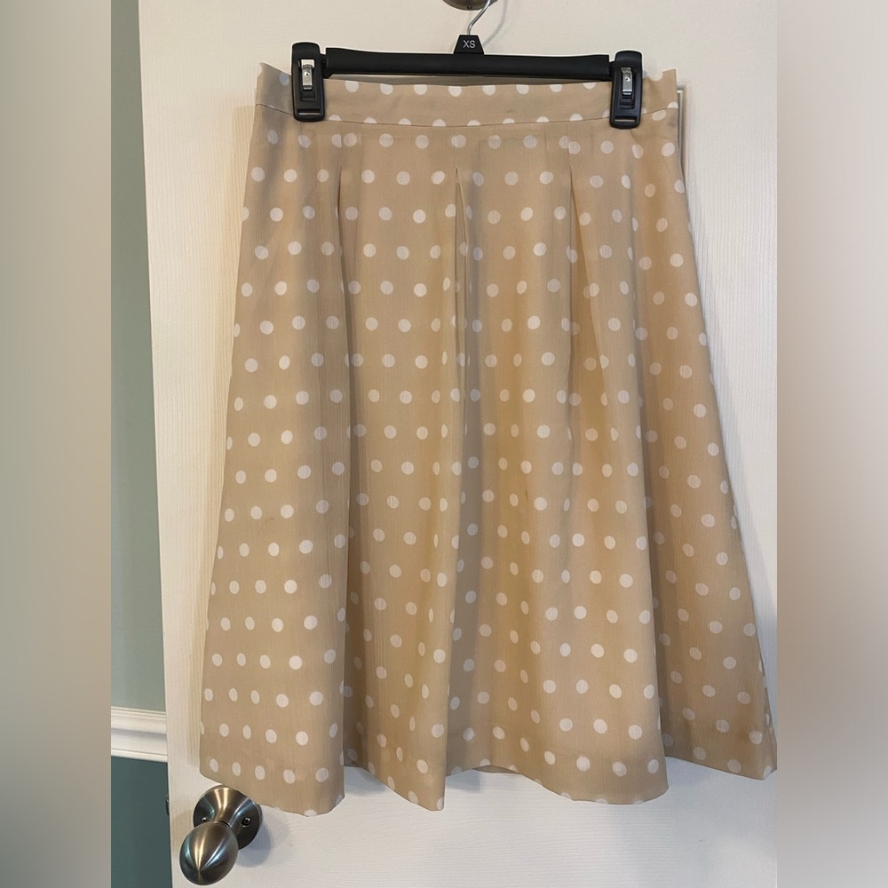 Ann Taylor | Beige and White Polka Dot Polyester Skirt, Size 4